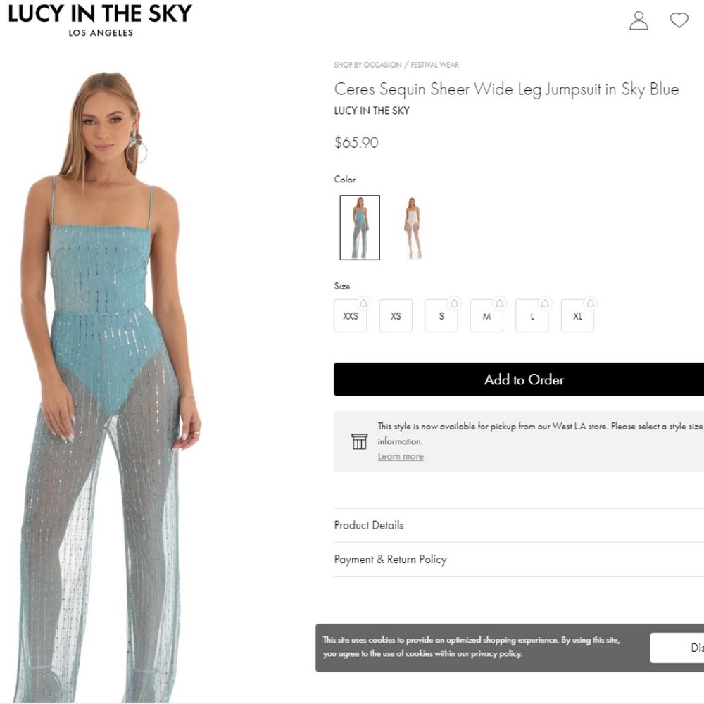 Lucy in the Sky Ceres Sequin Sheer Wide Leg Jumpsuit in Sky Blue